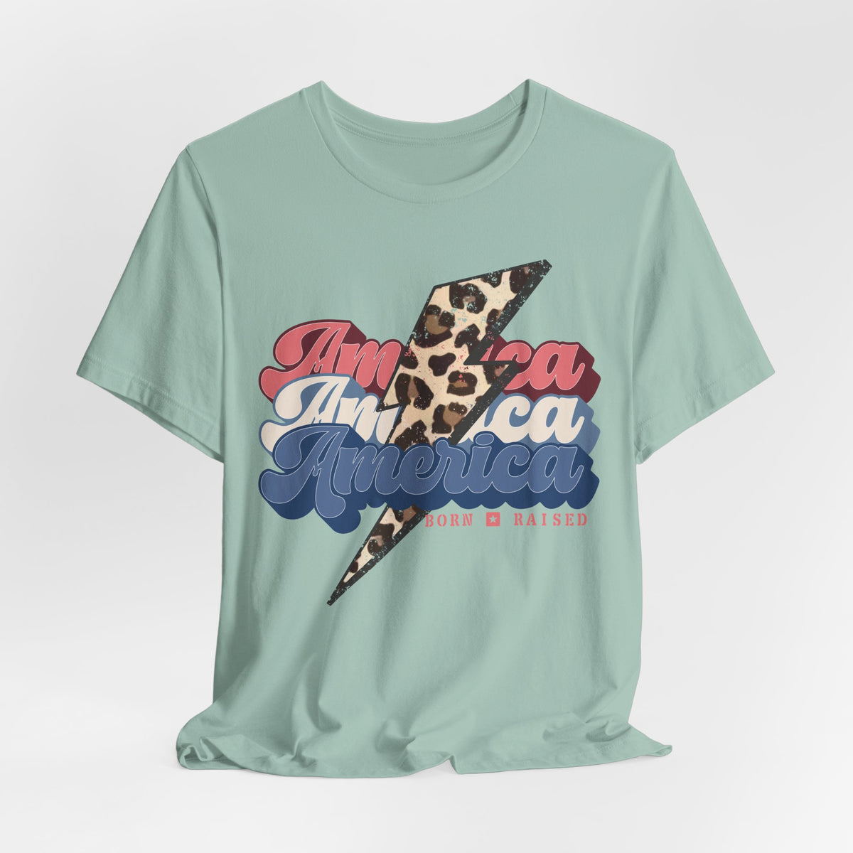 Patriotic Leopard Print America, Born & Raised - Graphic Tee