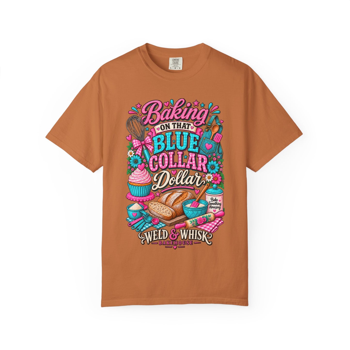 Baking On That Blue Collar Dollar T-Shirt — Retro Baker Whisk & Bread Graphic