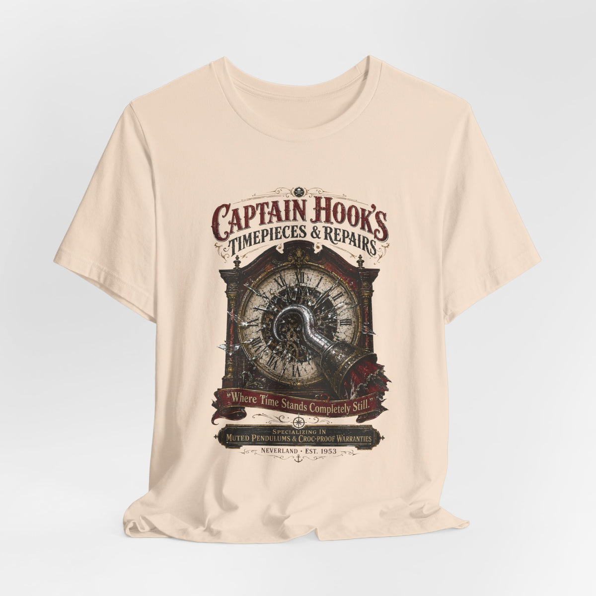 Captain Hook's Timepieces & Repairs Tee — Vintage Nautical Clock Pirate Shirt
