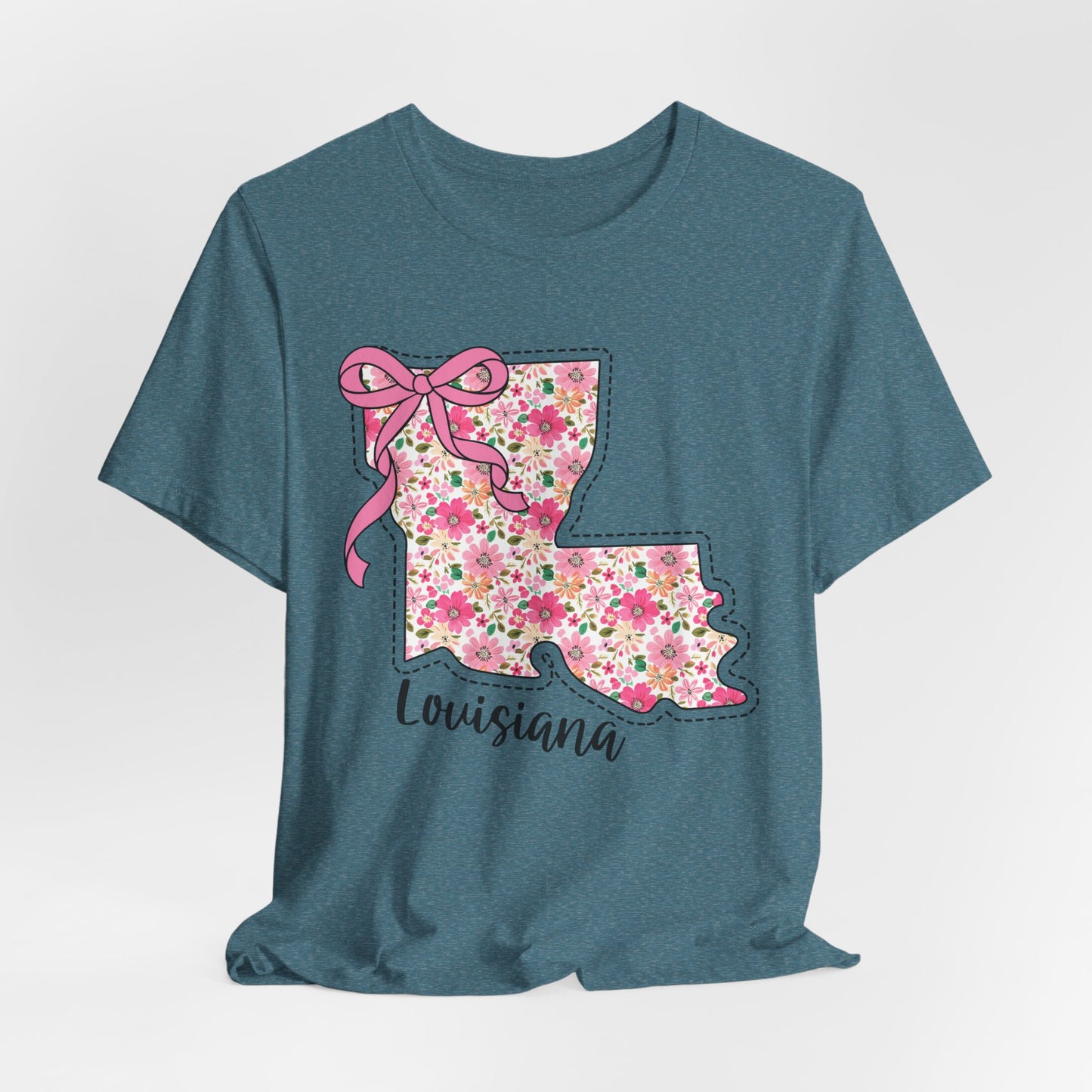 Louisiana Floral State Tee — Pink Bow & Script
