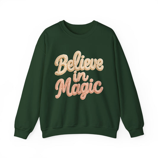 Believe in Magic Cozy Pastel Crewneck Christmas Sweatshirt
