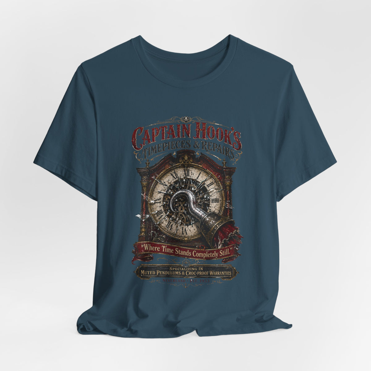 Captain Hook's Timepieces & Repairs Tee — Vintage Nautical Clock Pirate Shirt