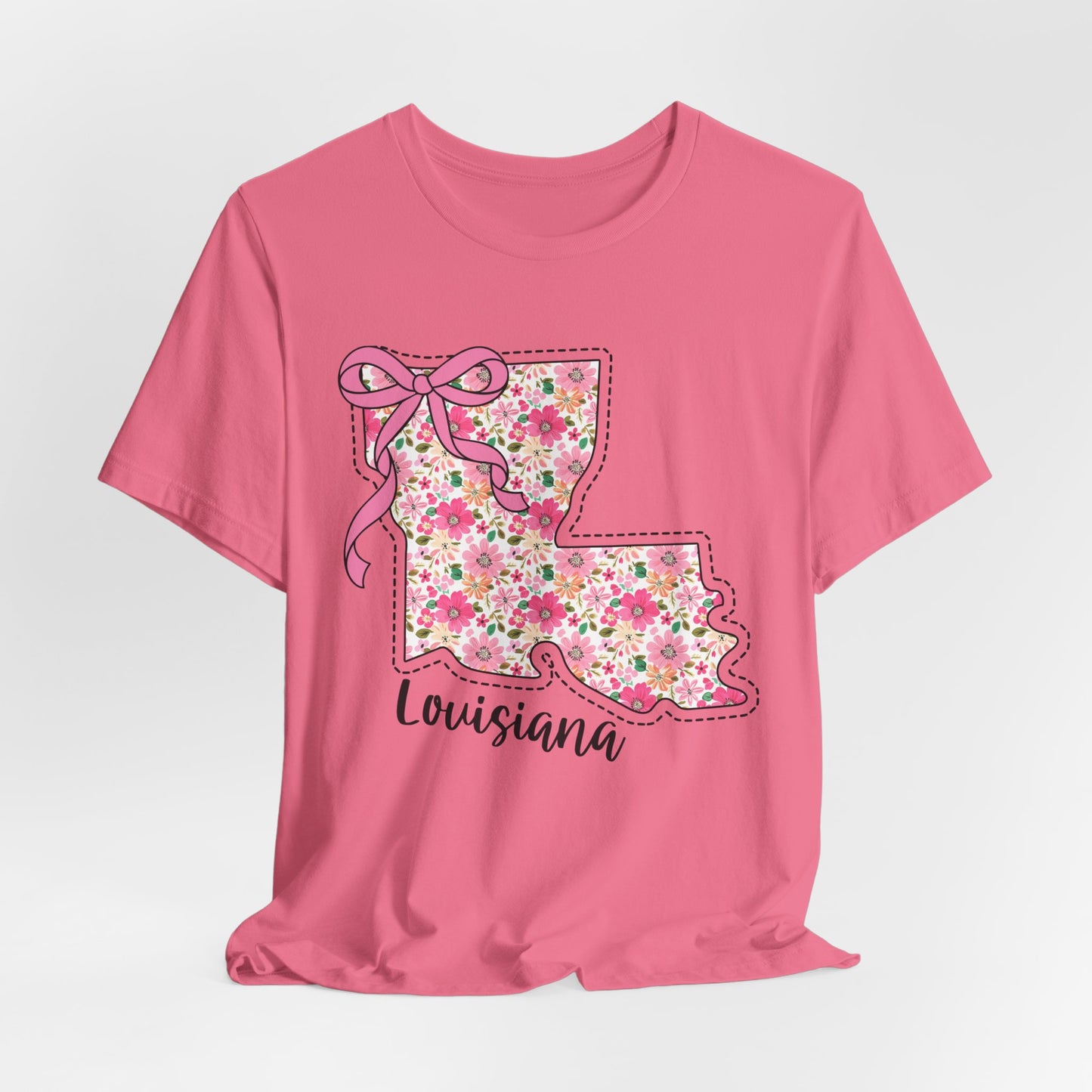 Louisiana Floral State Tee — Pink Bow & Script
