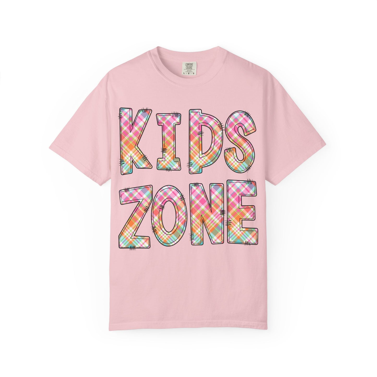 Kids Zone Daycare Comfort Colors Tee - Spring Pastels Plaid