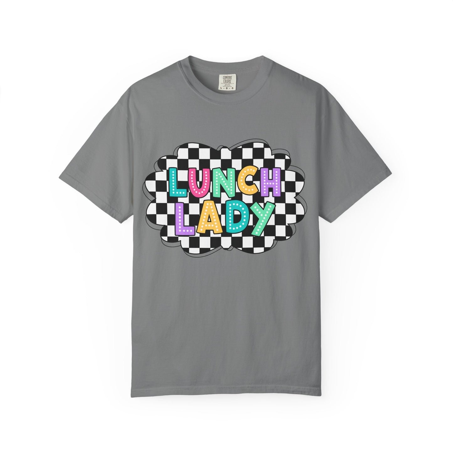 Lunch Lady T-Shirt — Retro Checkerboard Graphic Tee for School Staff & Cafeteria Heroes