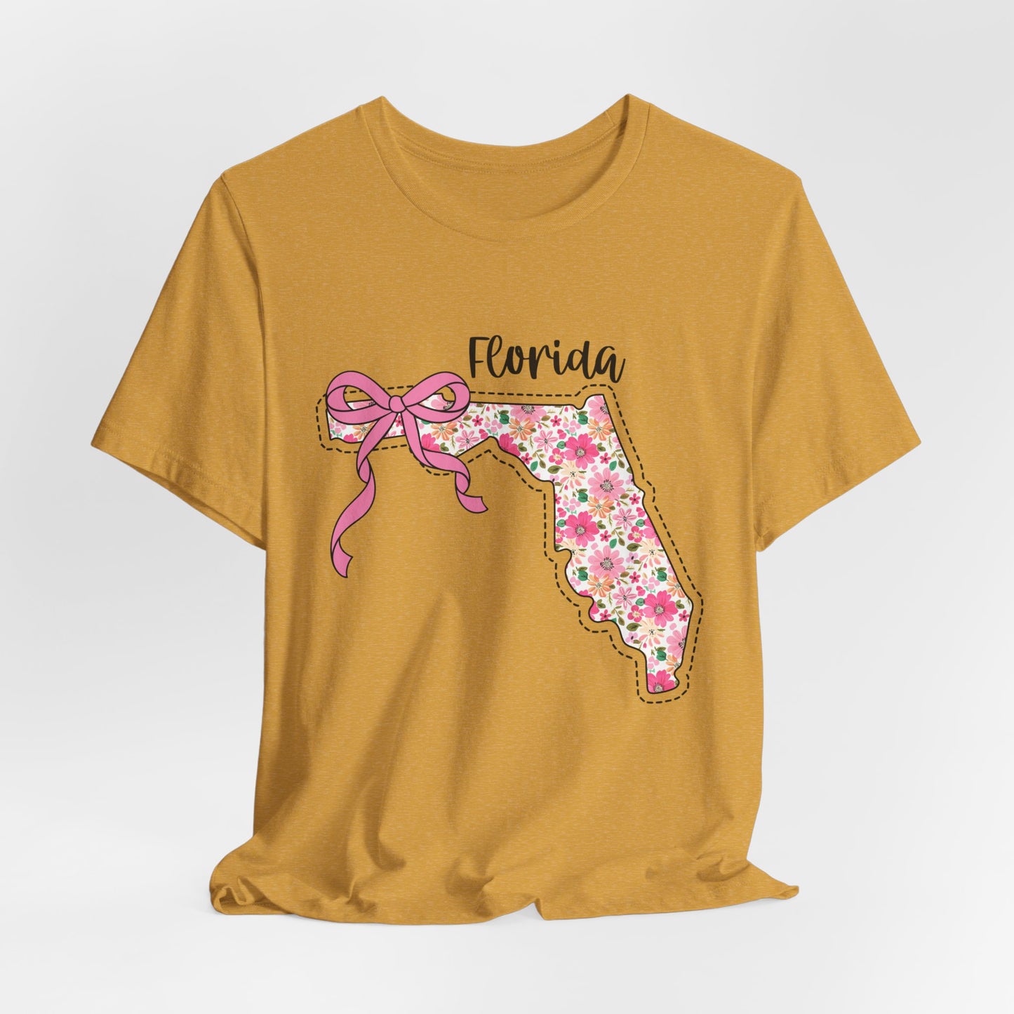 Florida Floral State Tee —Pink Bow & Script