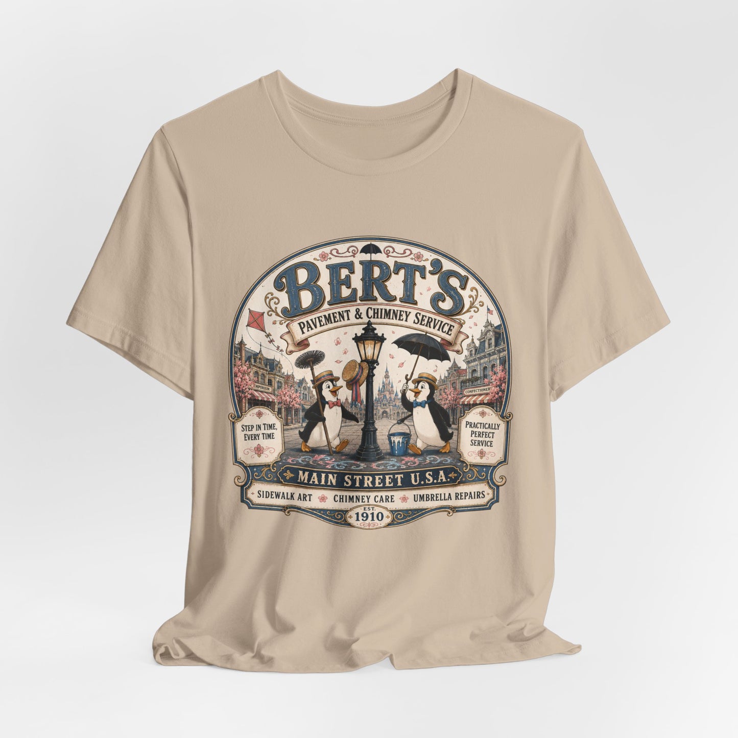 Vintage 'Bert's Pavement & Chimney Service' Graphic T-Shirt — Main Street USA Retro Tee