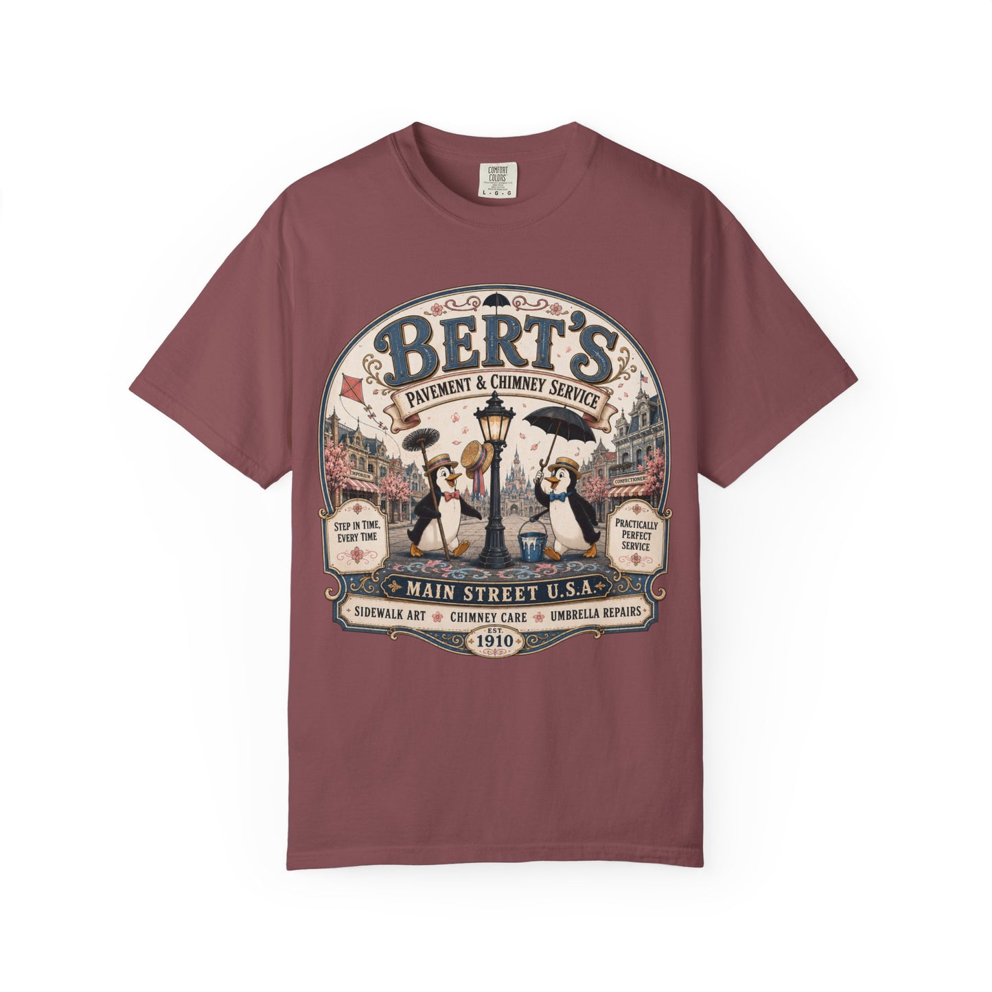 Vintage 'Bert's Pavement & Chimney Service' Graphic T-Shirt — Main Street USA Retro Tee