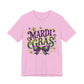 Mardi Gras Tee — Festive Purple, Green & Gold Carnival Shirt with Mask Bow