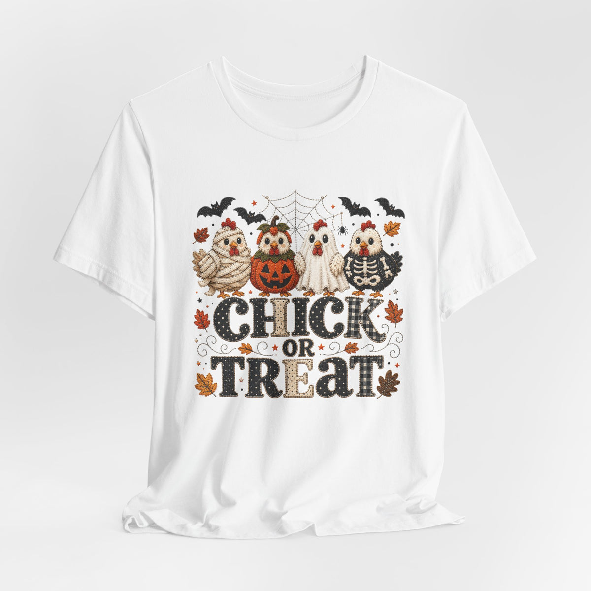 Faux Quilted Halloween Chick or Treat T‑Shirt