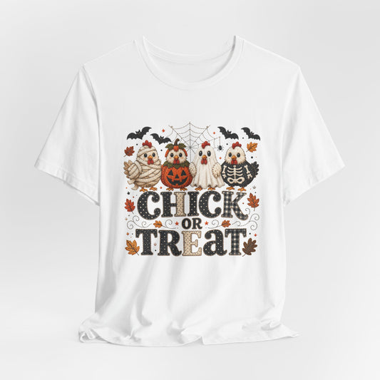 Faux Quilted Halloween Chick or Treat T‑Shirt