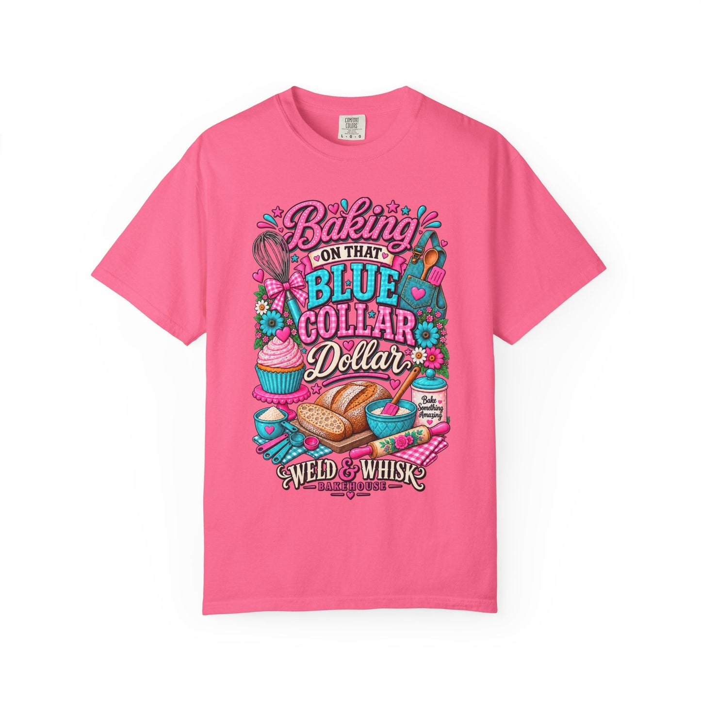 Baking On That Blue Collar Dollar T-Shirt — Retro Baker Whisk & Bread Graphic