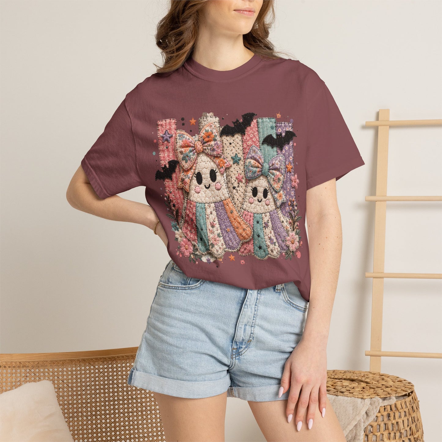 Quilted Cute Ghost Sisters Halloween T-Shirt