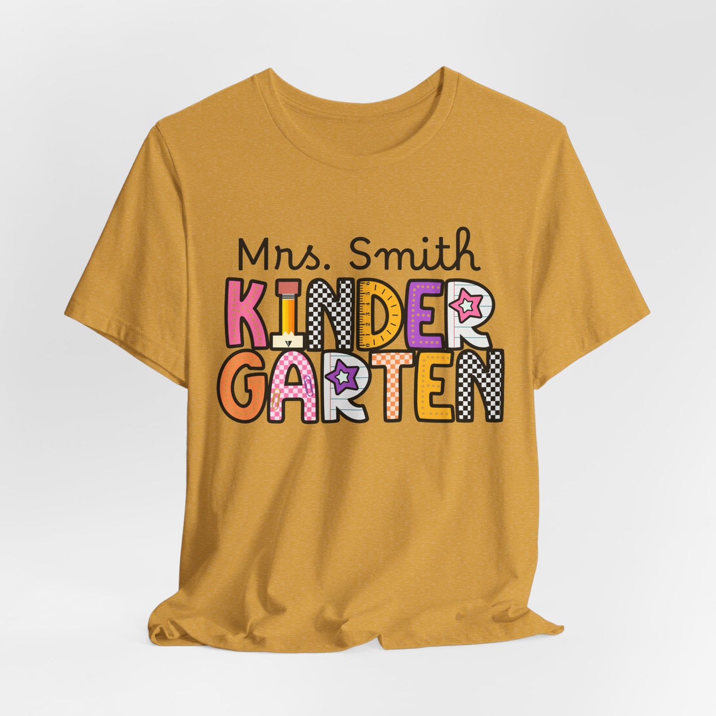 Personalized Colorful Kindergarten Teacher Graphic Tee