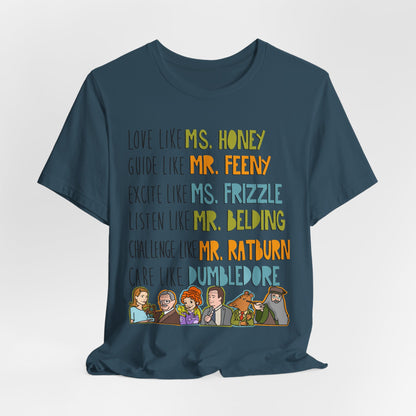 Teacher Like.... Colorful Famous Mentor Character Tee