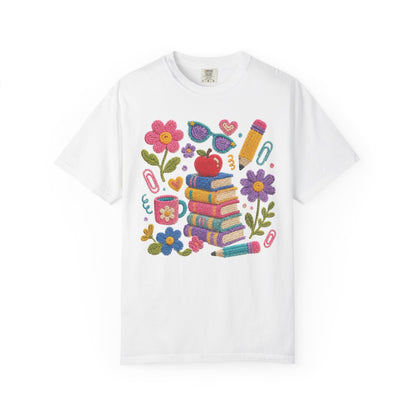 Cute Floral Faux-Yard School Supplies Graphic Tee