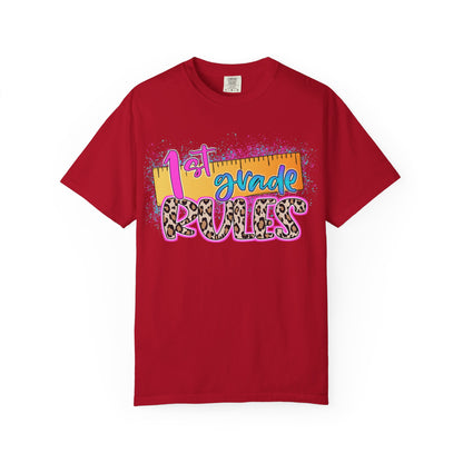 First Grade Rules T-Shirt, Unisex Garment-Dyed Tee, Back to School Top, Teacher Gift