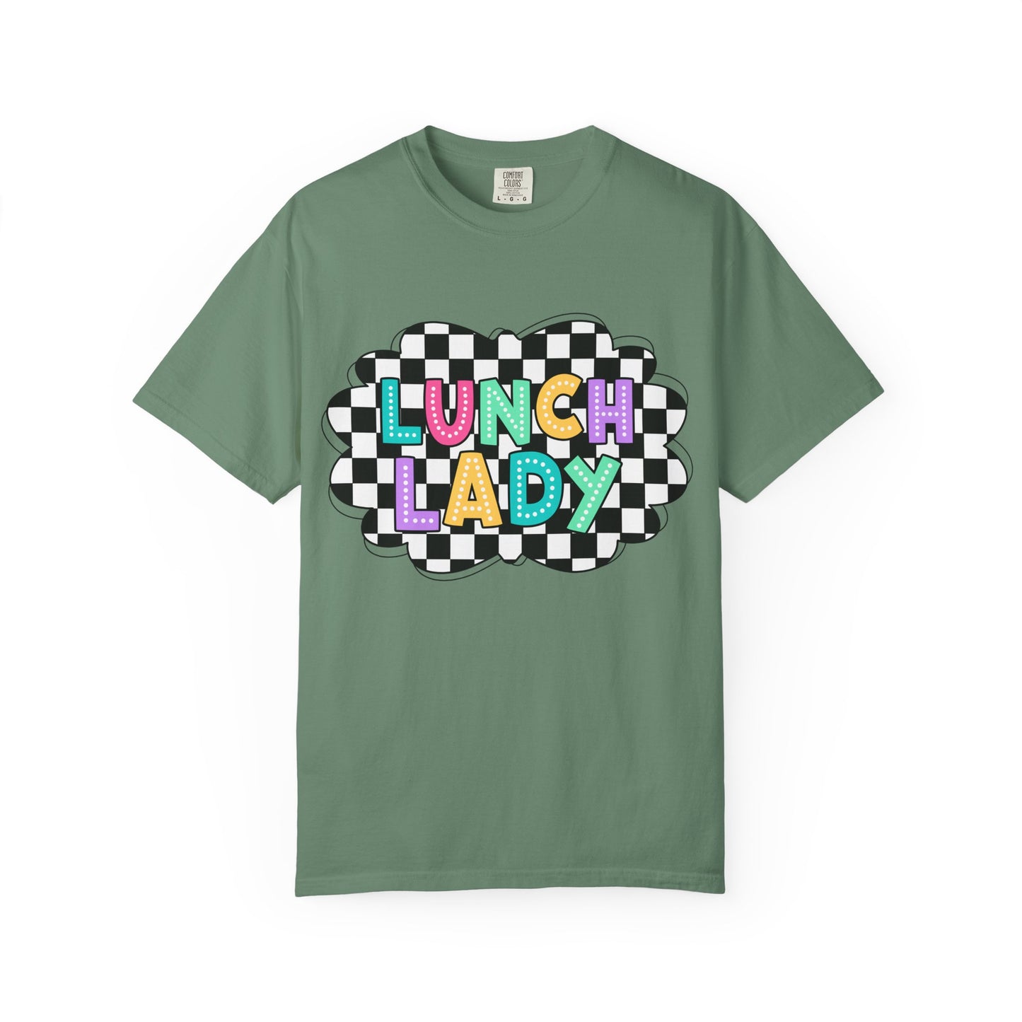 Lunch Lady T-Shirt — Retro Checkerboard Graphic Tee for School Staff & Cafeteria Heroes