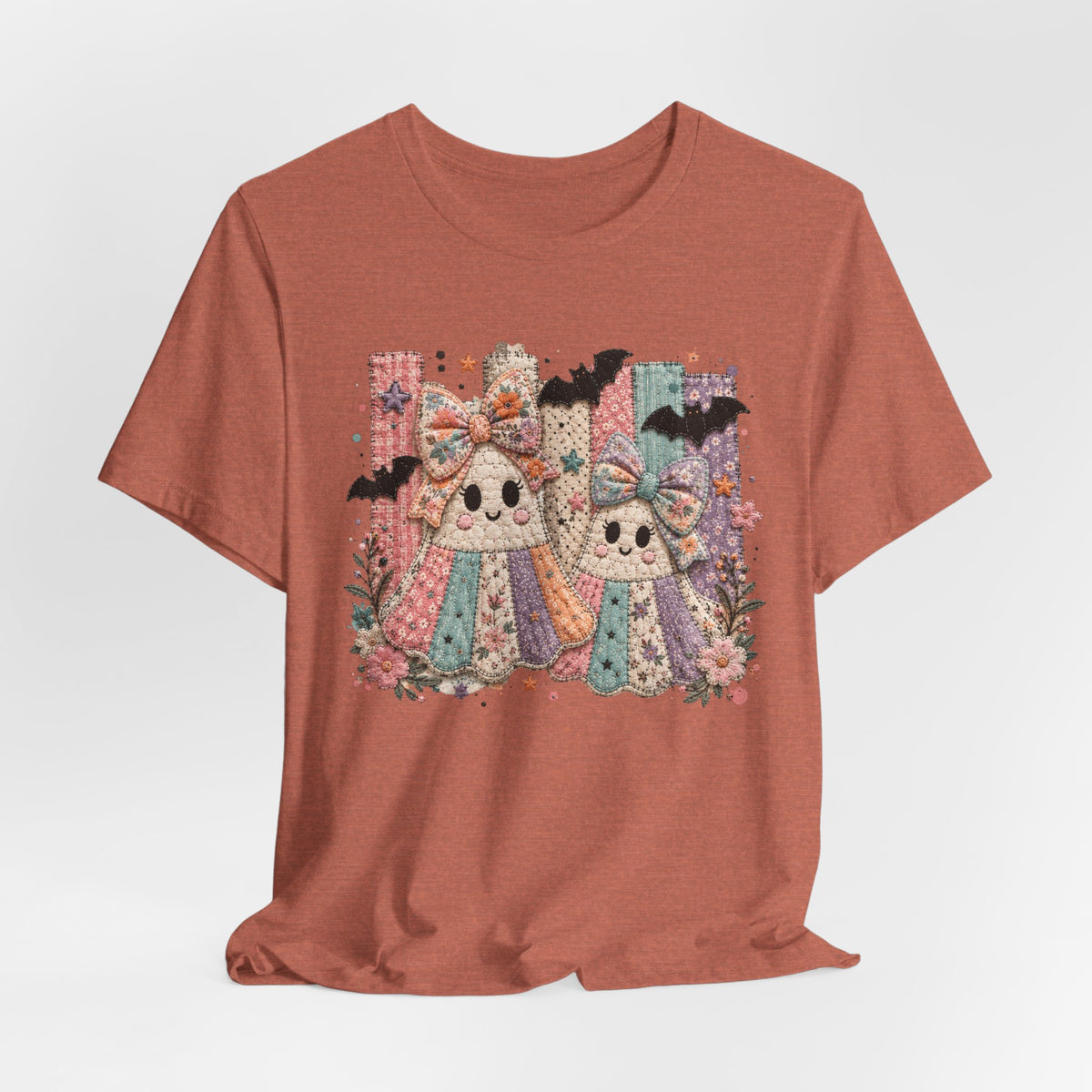 Quilted Cute Ghost Sisters Halloween T-Shirt