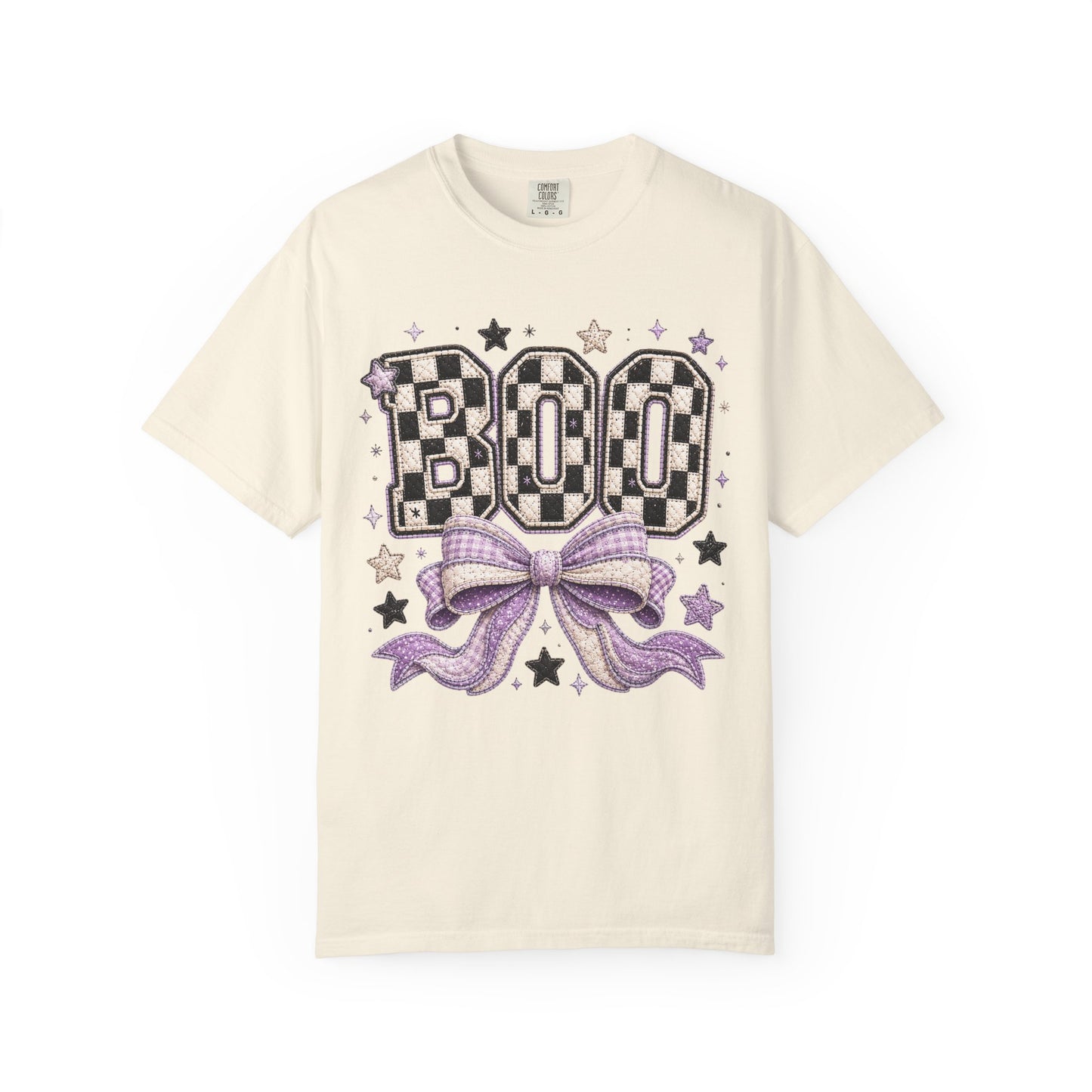 Boo Checkerboard Bow Halloween Graphic Tee