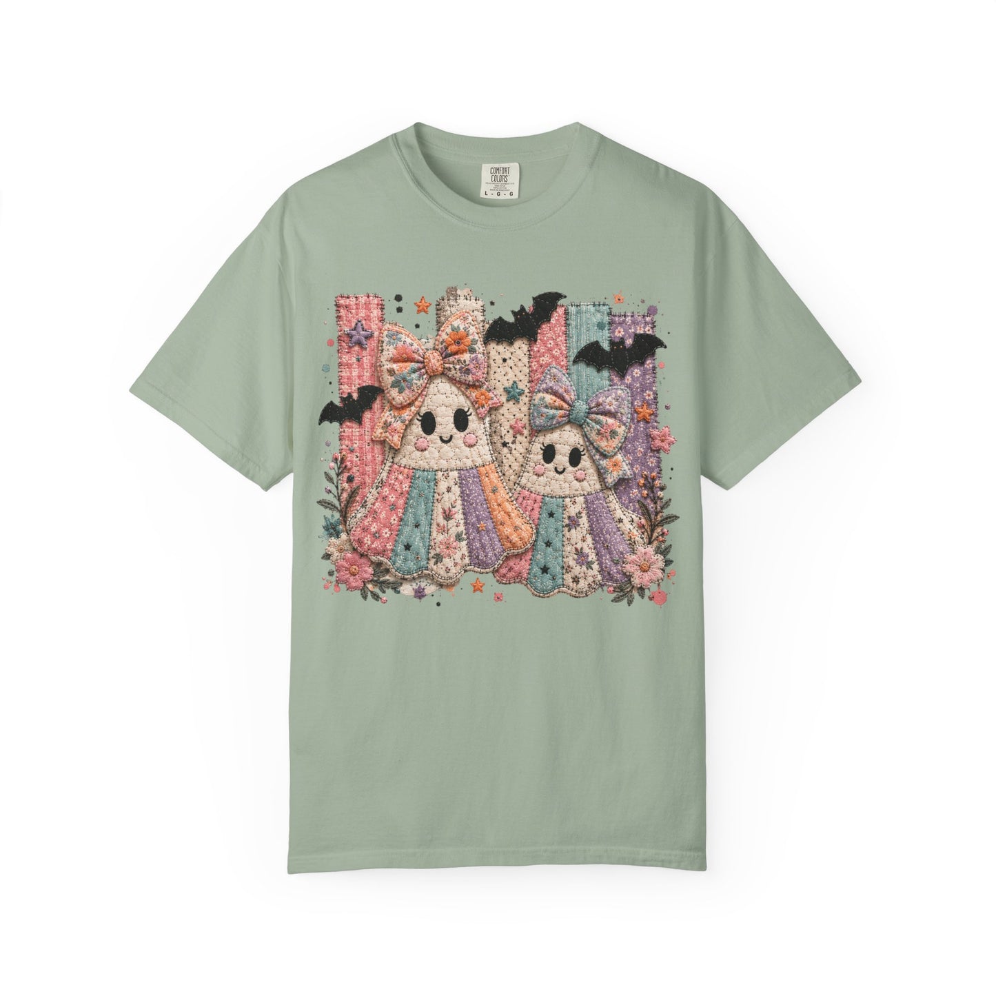 Quilted Cute Ghost Sisters Halloween T-Shirt