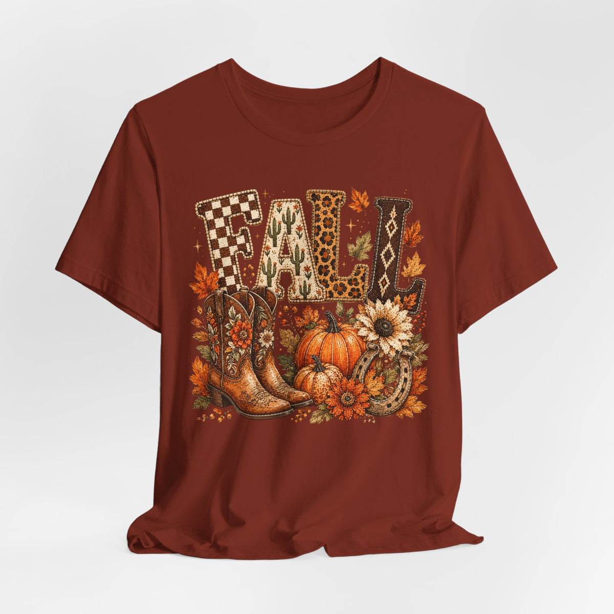 Fall Y’all T-Shirt — Cowboy Boots, Pumpkins & Sunflower Autumn Tee