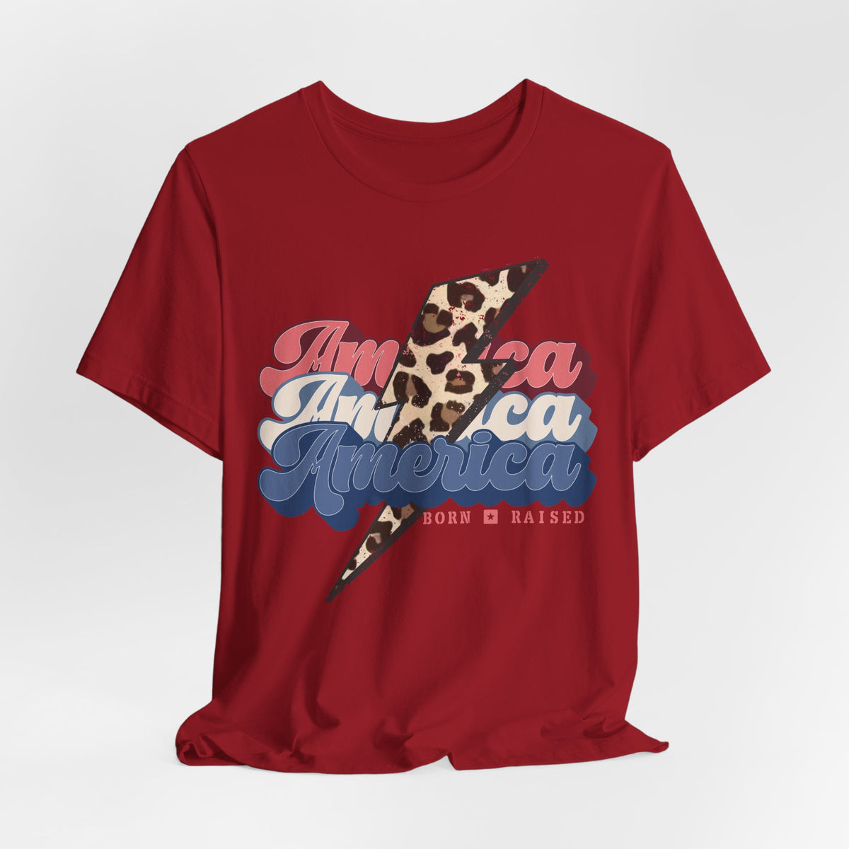 Patriotic Leopard Print America, Born & Raised - Graphic Tee