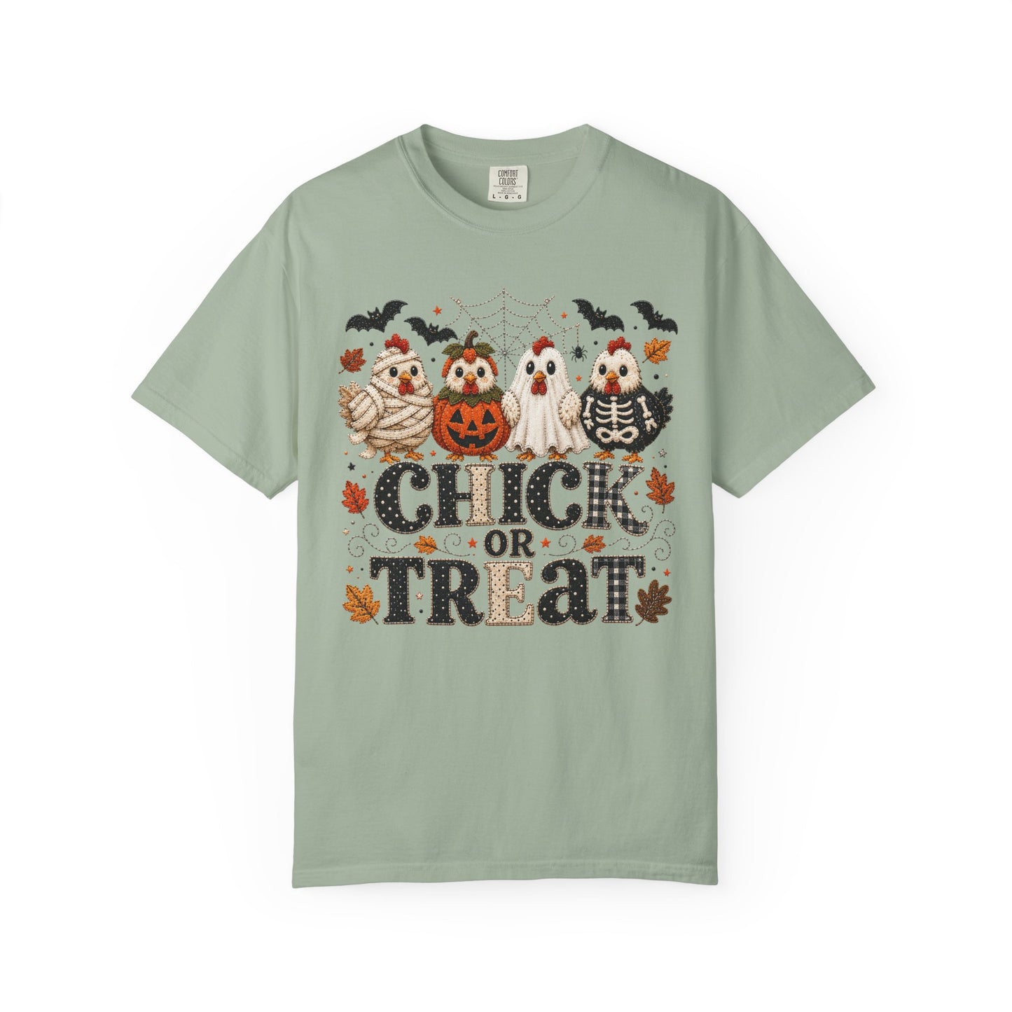 Faux Quilted Halloween Chick or Treat T‑Shirt