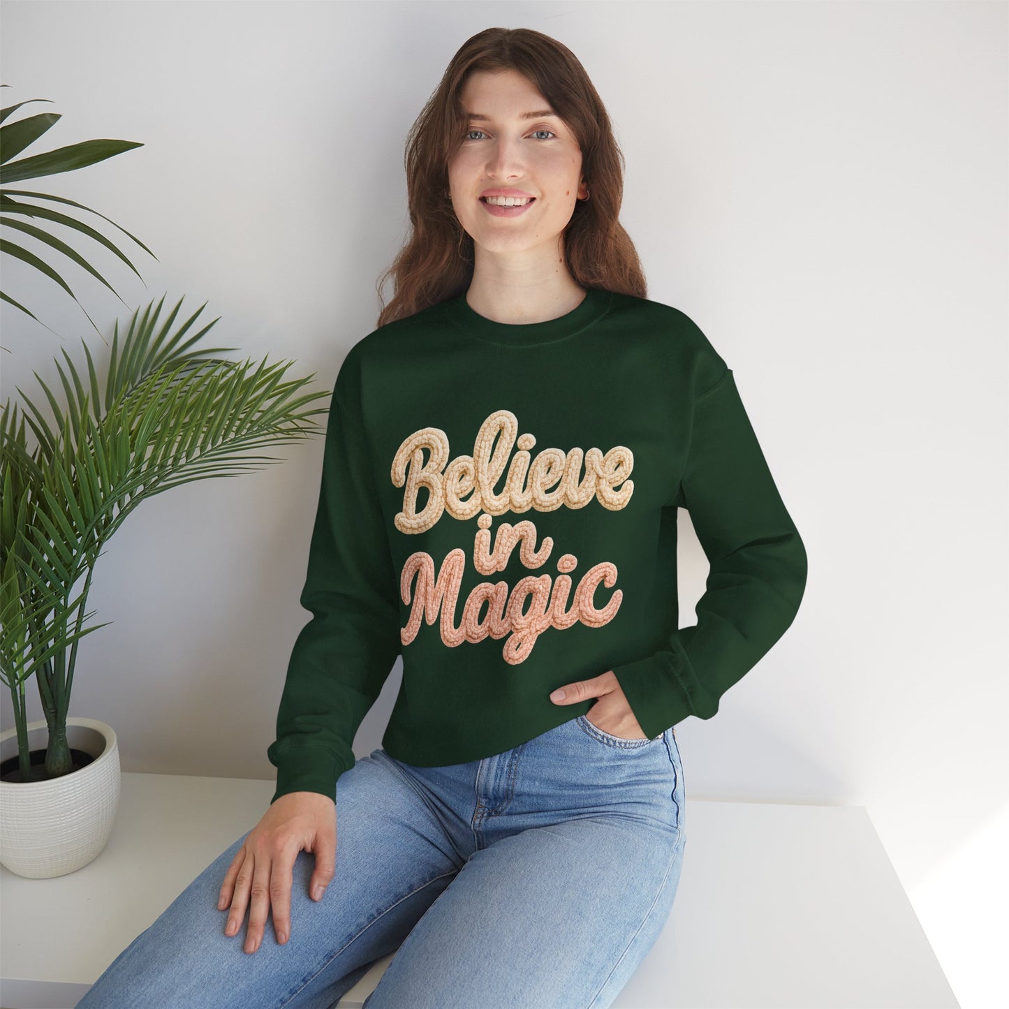Believe in Magic Cozy Pastel Crewneck Christmas Sweatshirt
