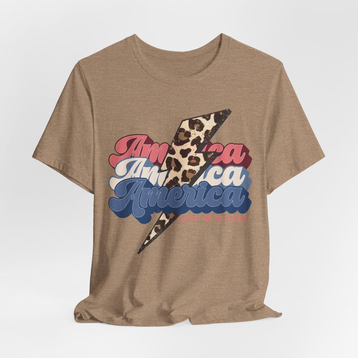 Patriotic Leopard Print America, Born & Raised - Graphic Tee