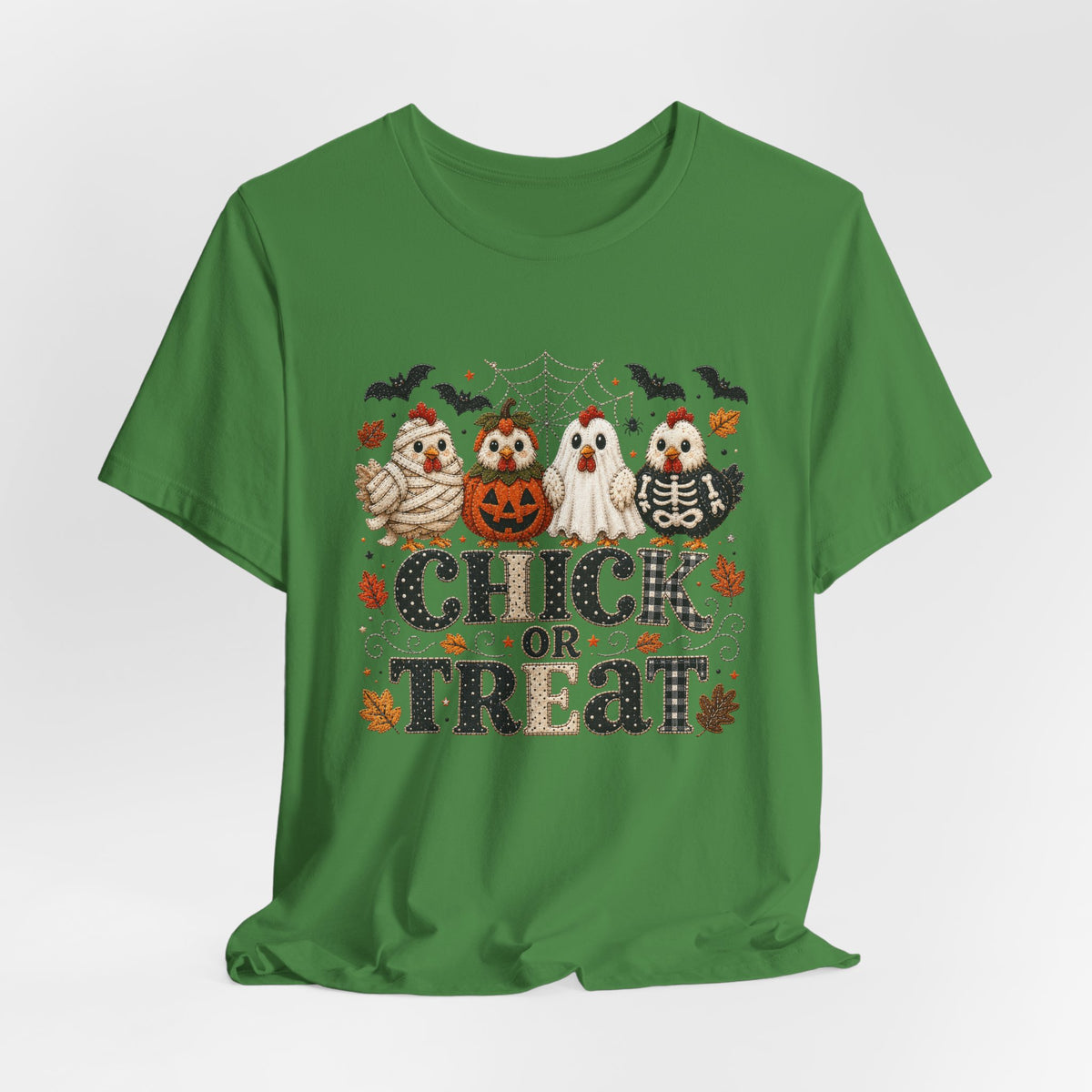 Faux Quilted Halloween Chick or Treat T‑Shirt