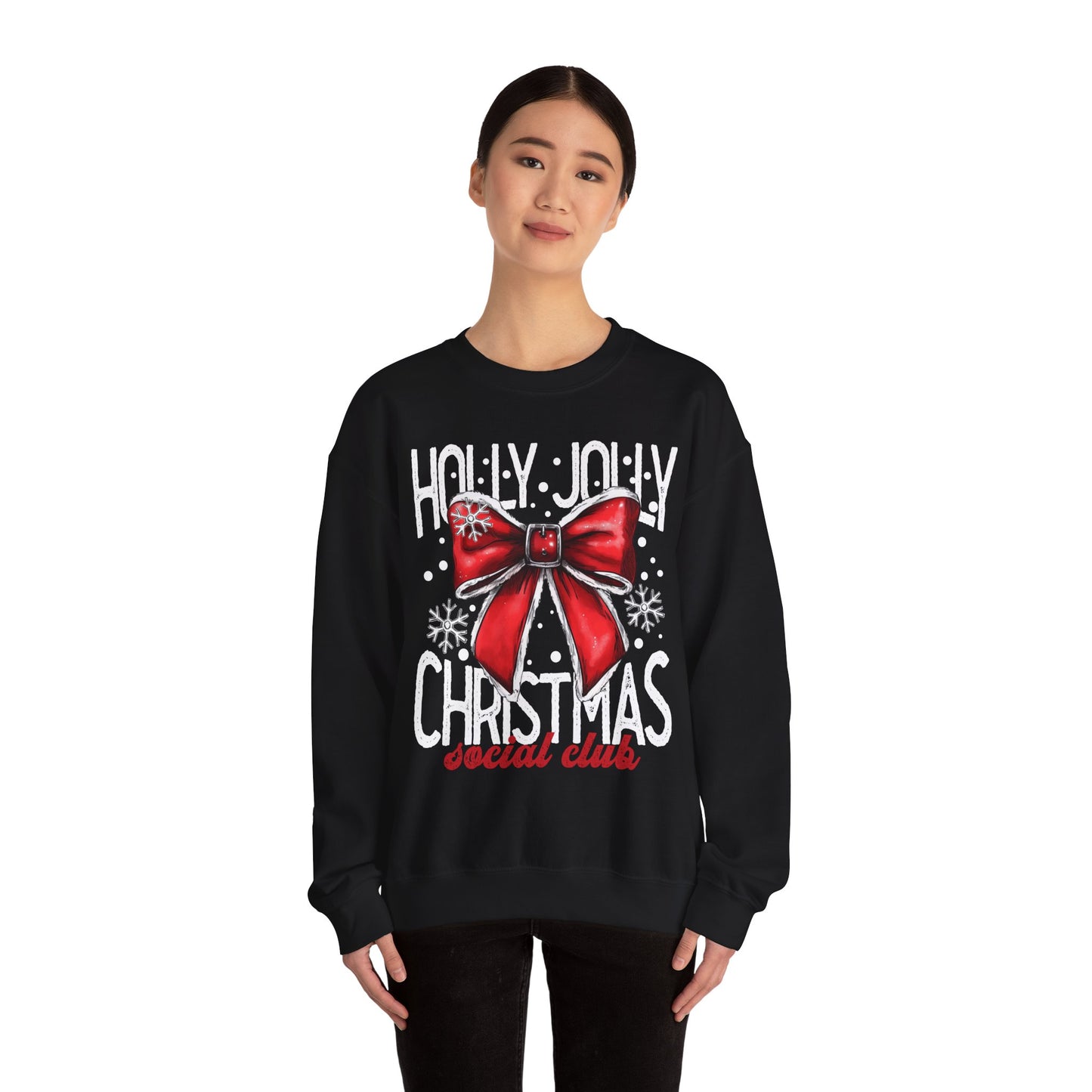 Holly Jolly Christmas Social Club Red Bow Christmas Crewneck Sweatshirt