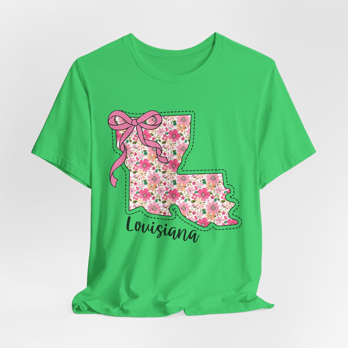 Louisiana Floral State Tee — Pink Bow & Script