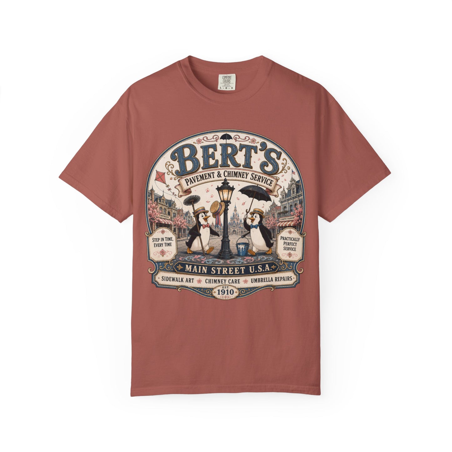 Vintage 'Bert's Pavement & Chimney Service' Graphic T-Shirt — Main Street USA Retro Tee