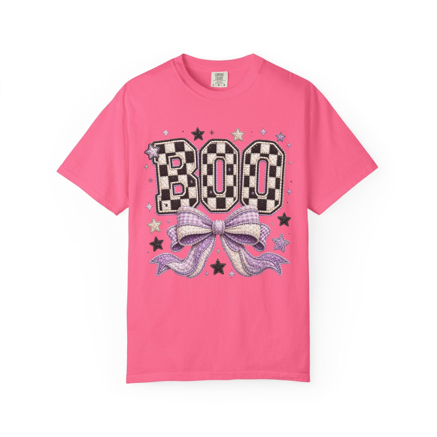 Boo Checkerboard Bow Halloween Graphic Tee