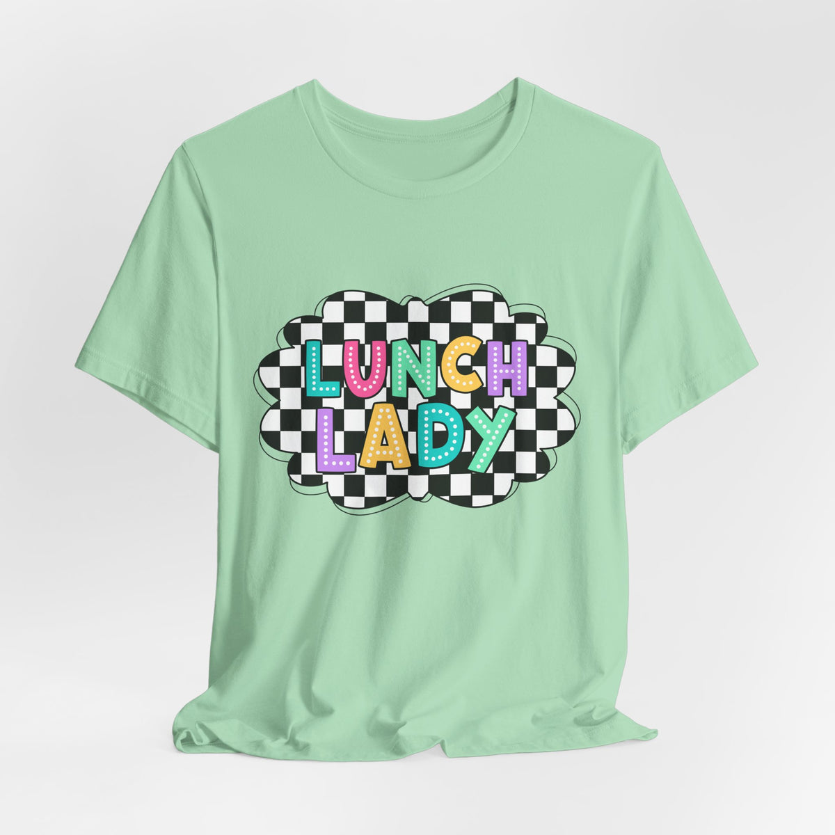Lunch Lady T-Shirt — Retro Checkerboard Graphic Tee for School Staff & Cafeteria Heroes