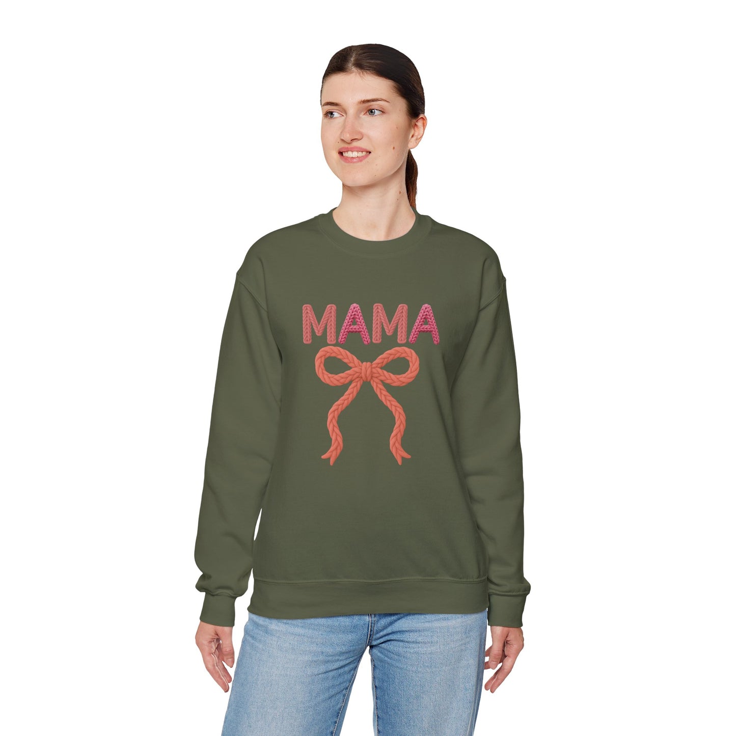 Faux Yarn Mama Ribbon Crewneck Sweatshirt