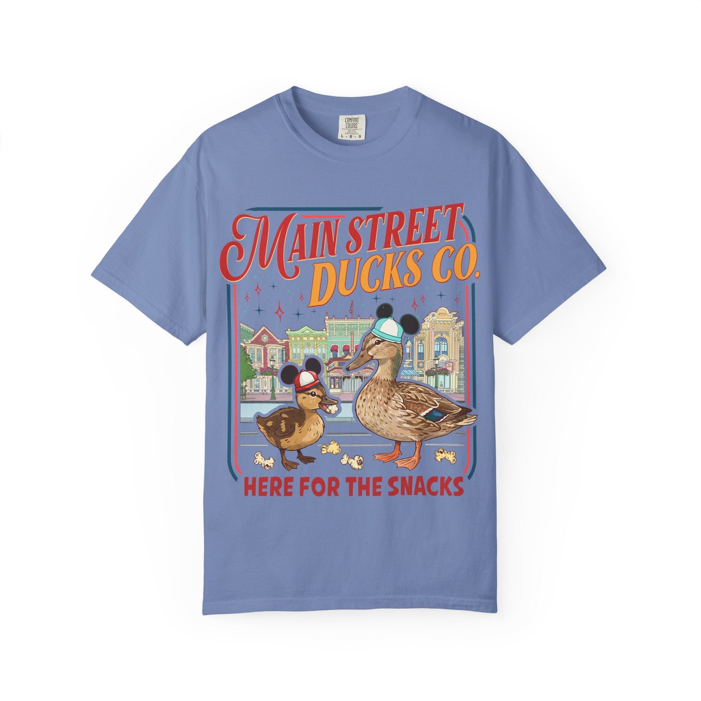 Main Street Ducks Co. T-Shirt — "Here for the Snacks" Vintage Duck Tee