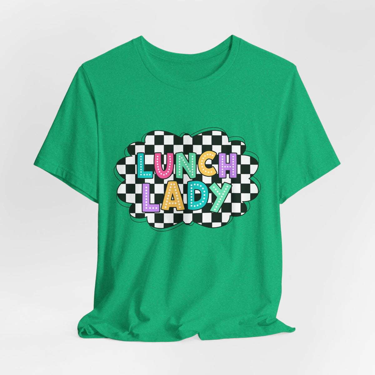 Lunch Lady T-Shirt — Retro Checkerboard Graphic Tee for School Staff & Cafeteria Heroes