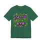 Mardi Gras Tee — Festive Purple, Green & Gold Carnival Shirt with Mask Bow