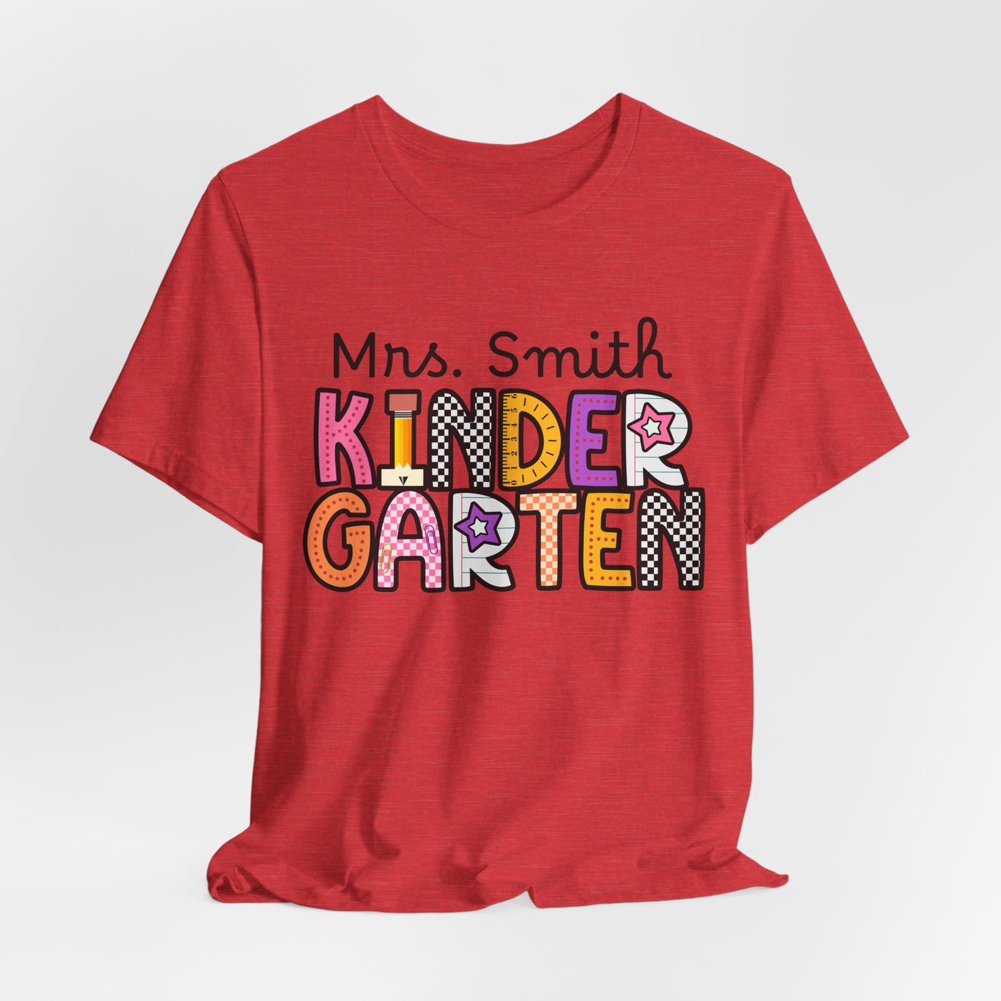 Personalized Colorful Kindergarten Teacher Graphic Tee
