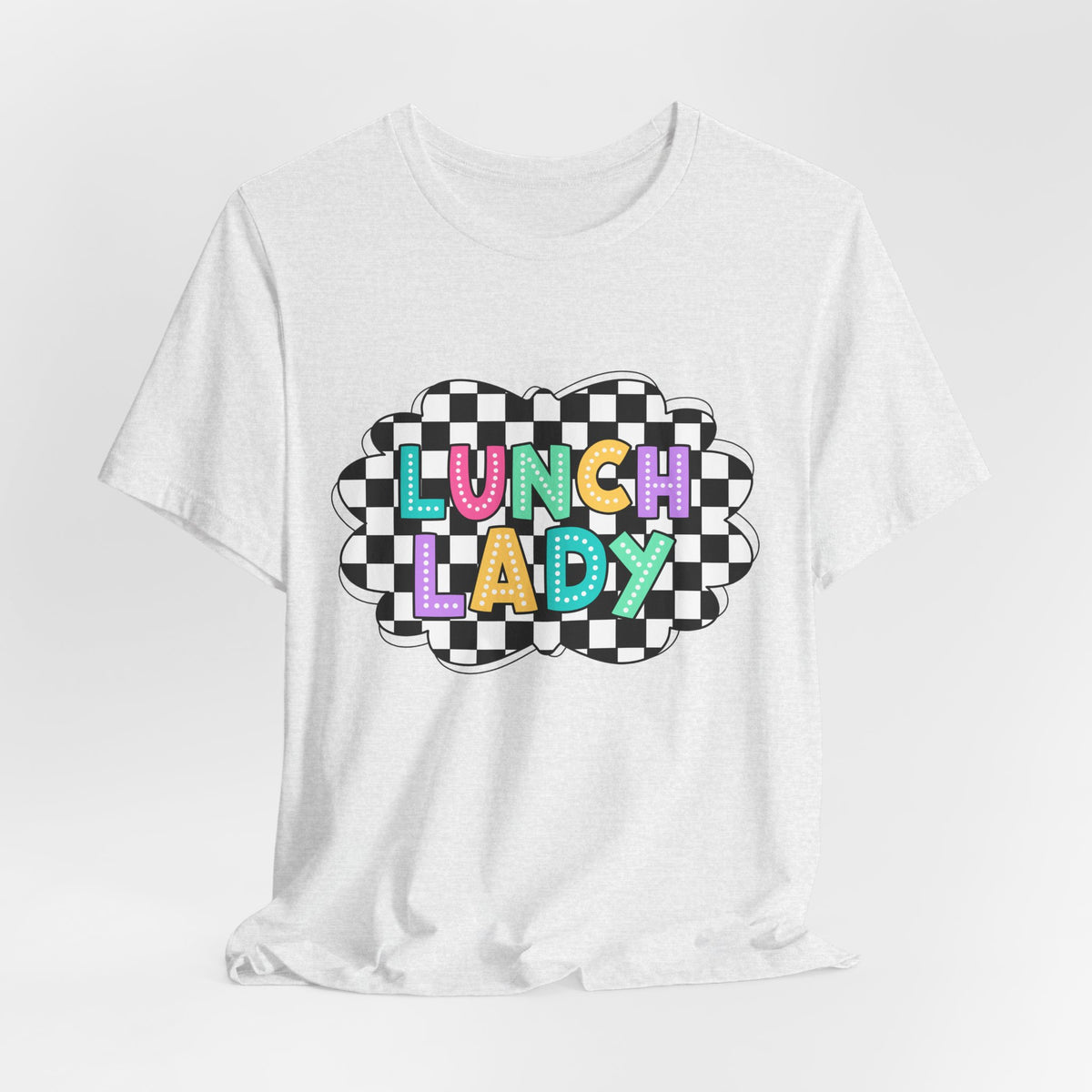 Lunch Lady T-Shirt — Retro Checkerboard Graphic Tee for School Staff & Cafeteria Heroes