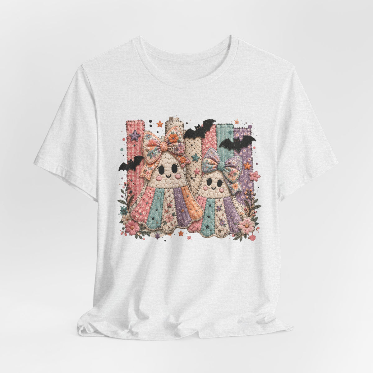 Quilted Cute Ghost Sisters Halloween T-Shirt