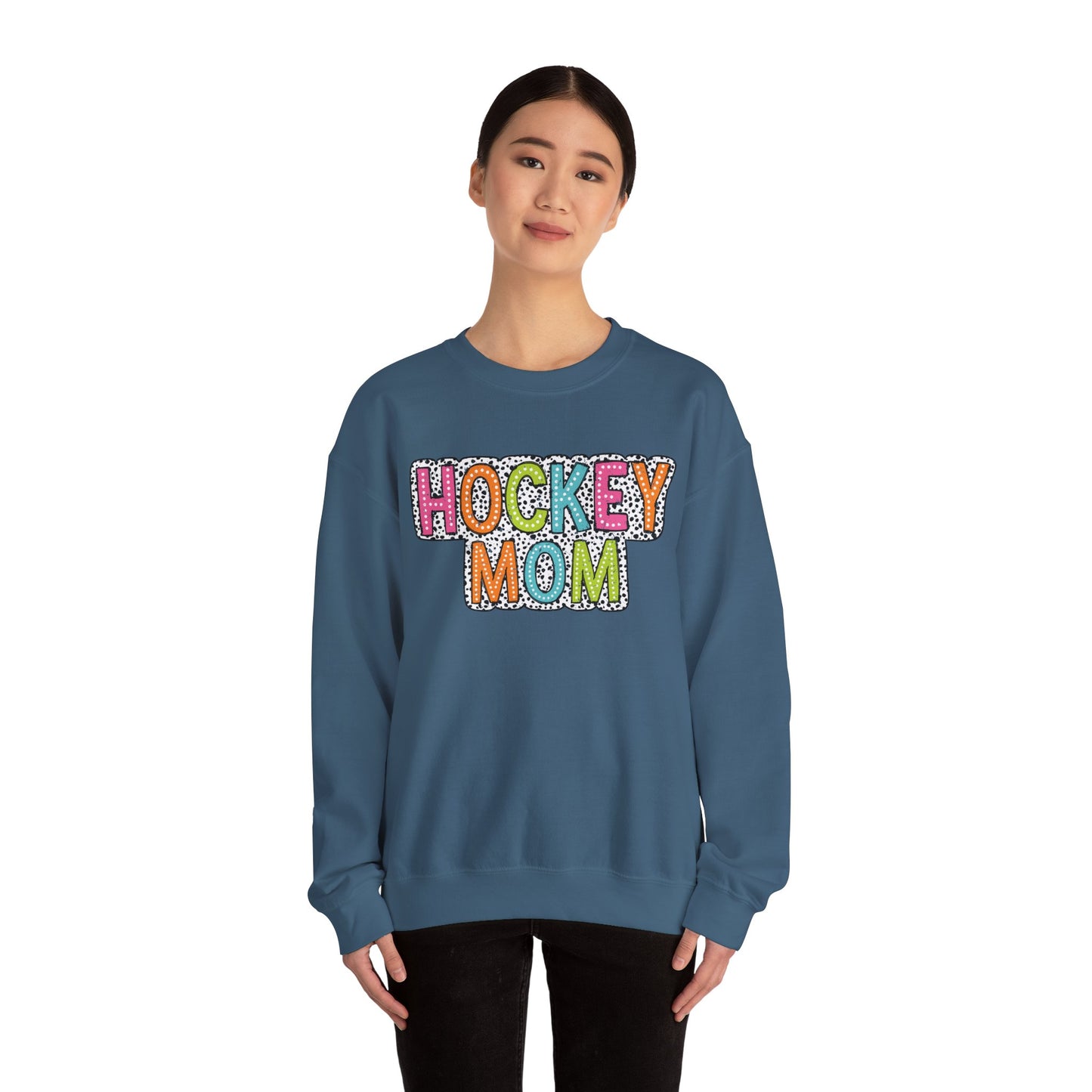Colorful Dalmation Print Hockey Mom Crewneck Sweatshirt