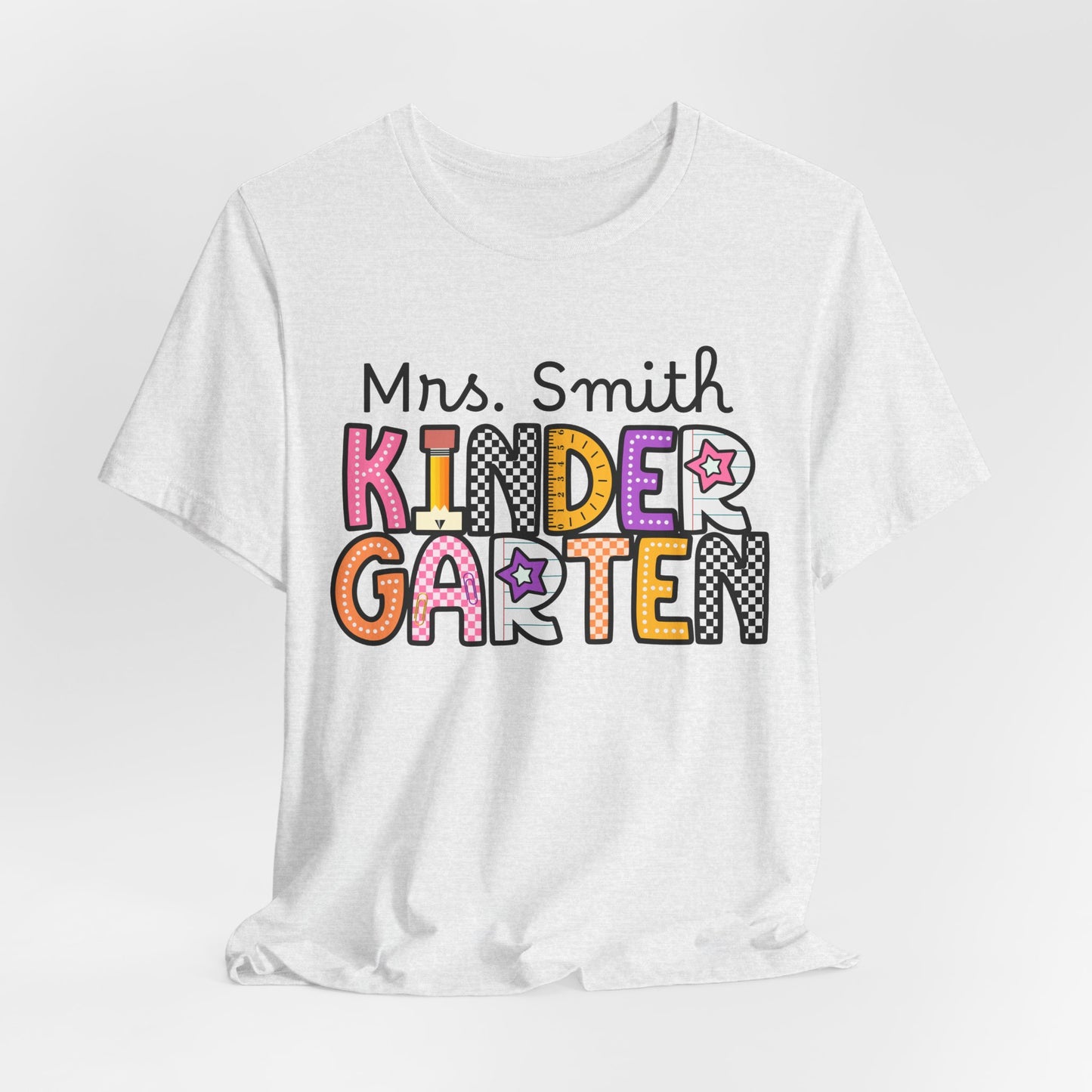Personalized Colorful Kindergarten Teacher Graphic Tee