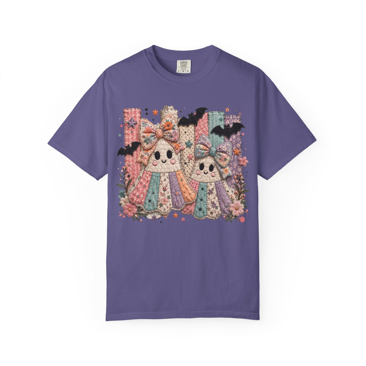 Quilted Cute Ghost Sisters Halloween T-Shirt