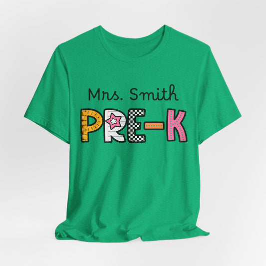 Personalized Colorful PRE-K Teacher Graphic Tee