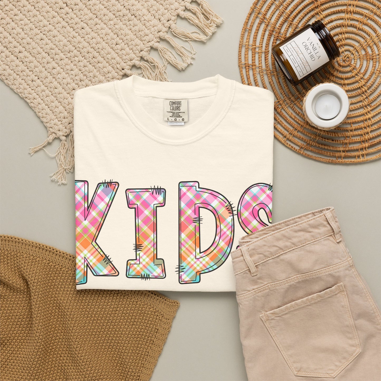 Kids Zone Daycare Comfort Colors Tee - Spring Pastels Plaid