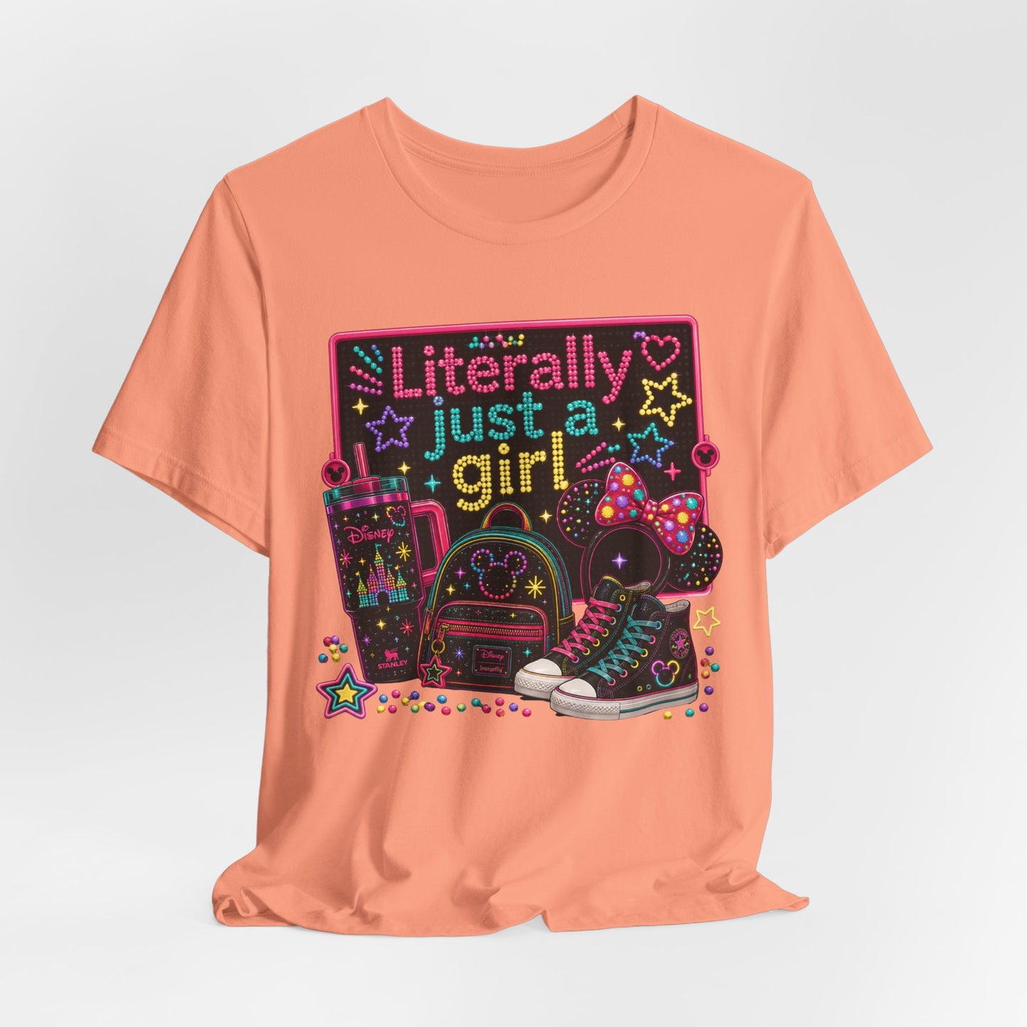 Literally Just a Girl Graphic Tee — Cute Neon Back-to-School Shirt