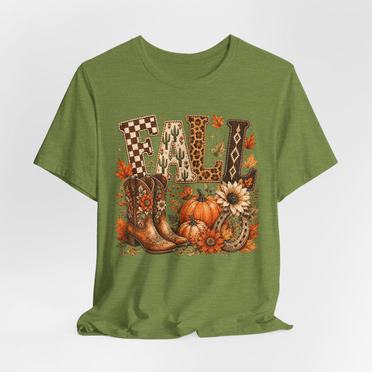 Fall Y’all T-Shirt — Cowboy Boots, Pumpkins & Sunflower Autumn Tee